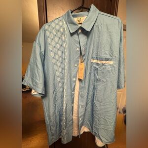 Blue Casual Button Down Shirt with Textured Detailing